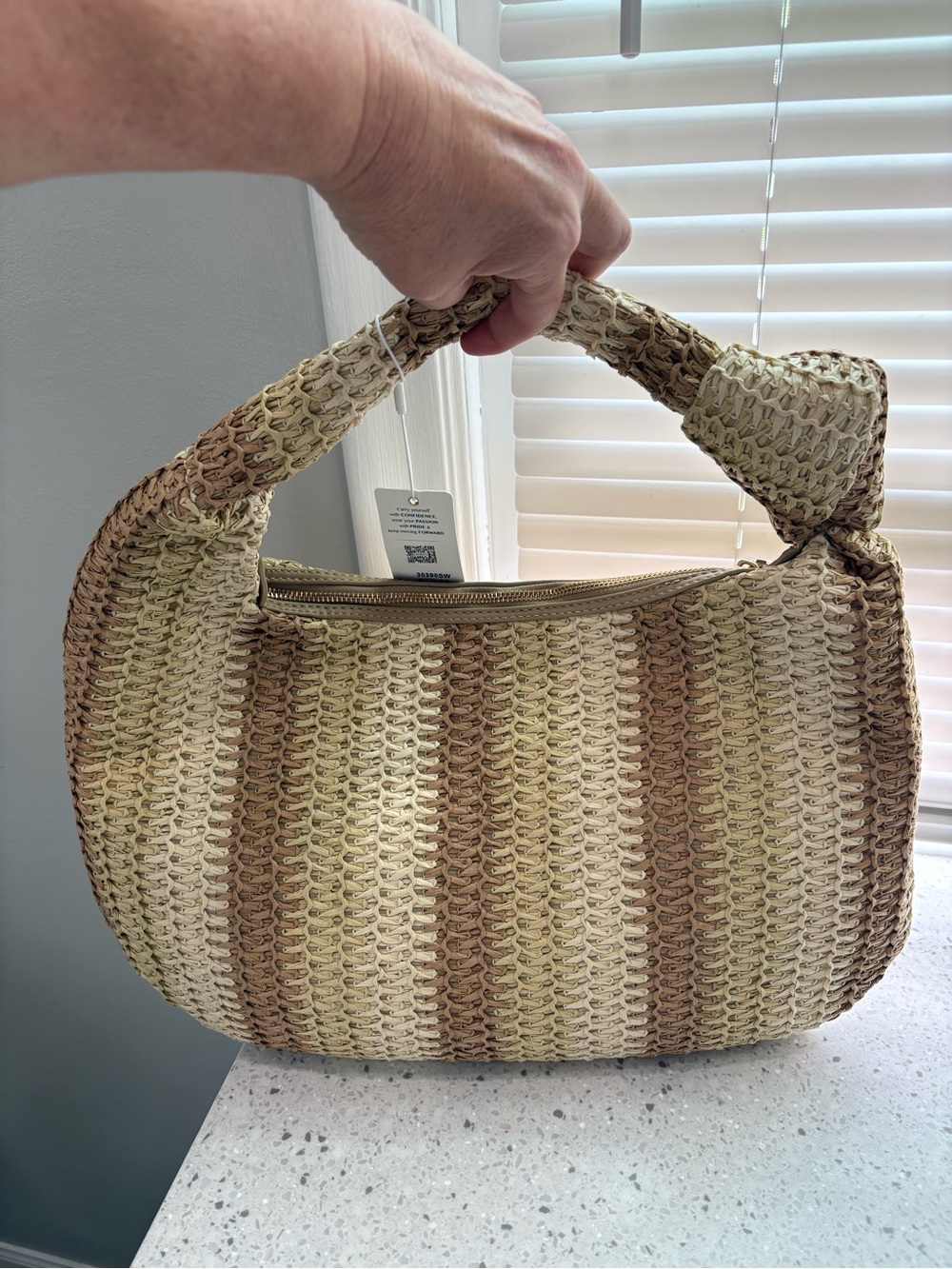 NWT Urban Expressions Woven Neutral Stripe Hobo Shoulder Bag - Picture 4 of 11